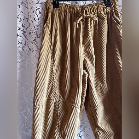 Women’s Mustard Corduroy Barrel Wide Leg Drawstring Pants M Size 6 - Picture 7 of 14
